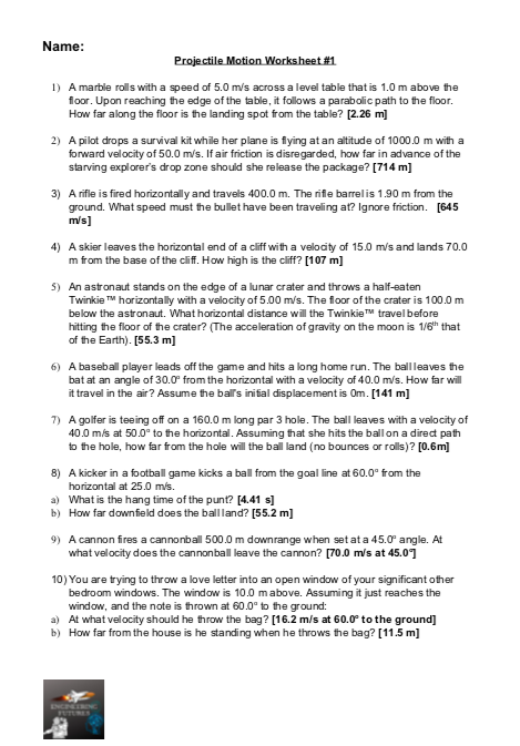 1 D Kinematics Answer Key Pdf