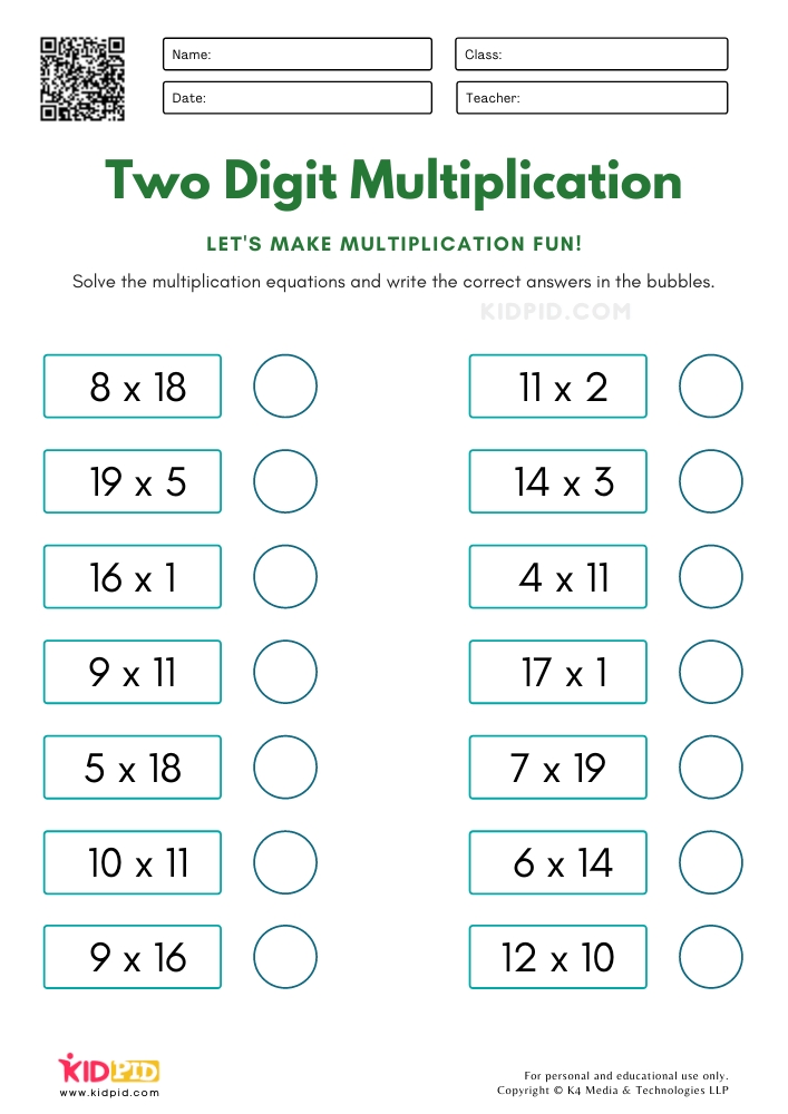 1 Digit X 2 Digit Multiplication Worksheets Worksheets Library