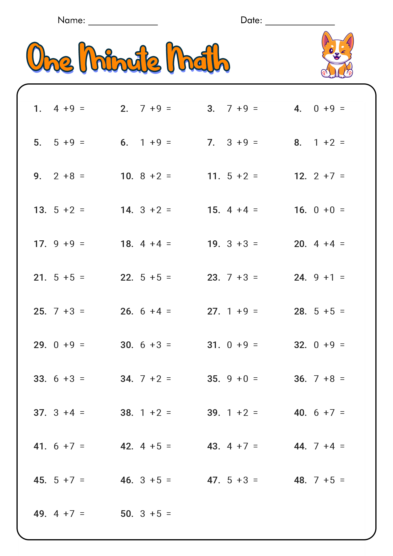 1 Minute Math Worksheets Pdf