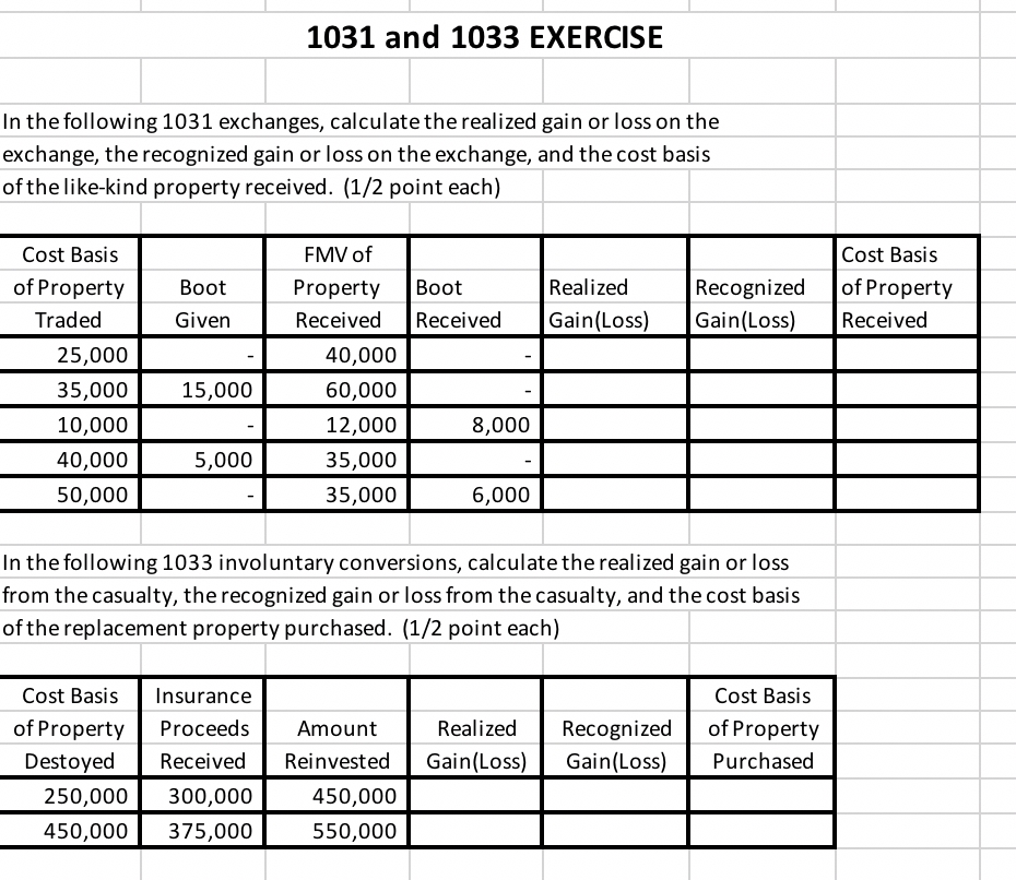 1031 Exchange Worksheet