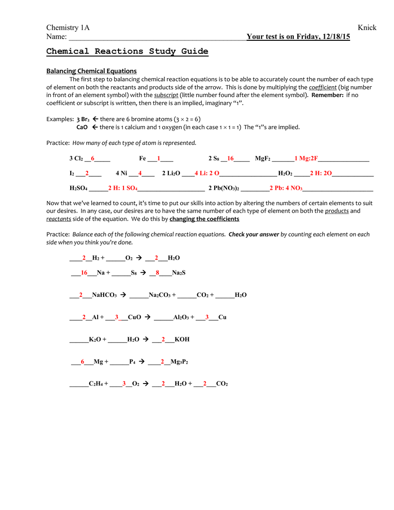 2 4 Chemical Reactions Answers Pdf