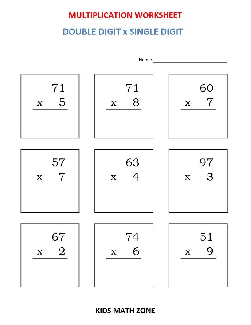 2 Digit By 1 Digit Multiplication Assessment Worksheets Expertuition