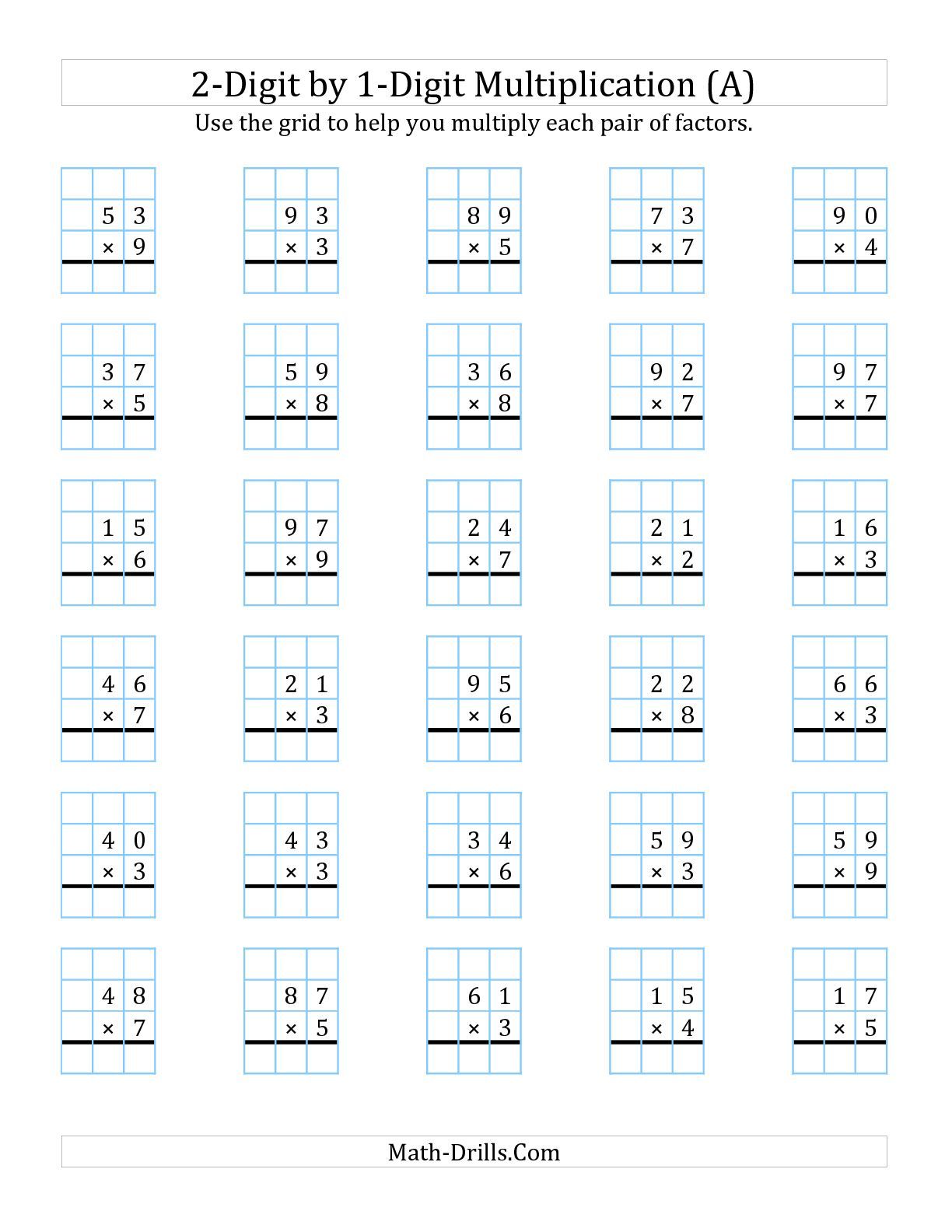 2 Digit by 2 Digit Multiplication Worksheets with Grids