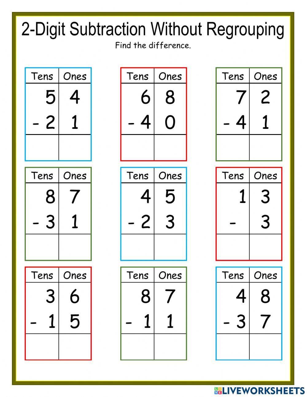 2 Digit Subtraction Subtraction Worksheets Regrouping D0d