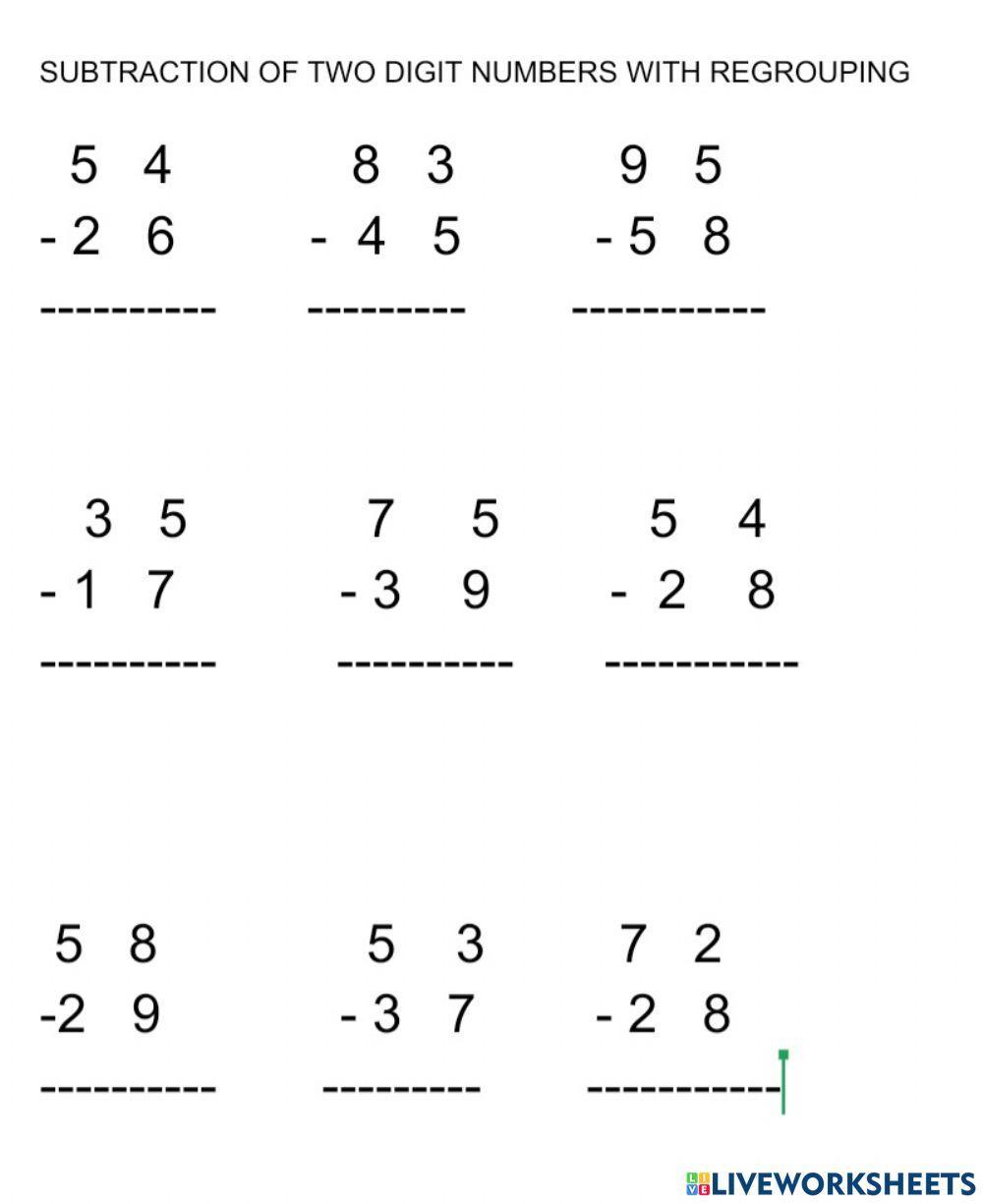 2 Digit Subtraction With Regrouping Worksheet