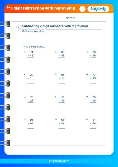 2 Digit Subtraction Without Regrouping Worksheets Teach Prints