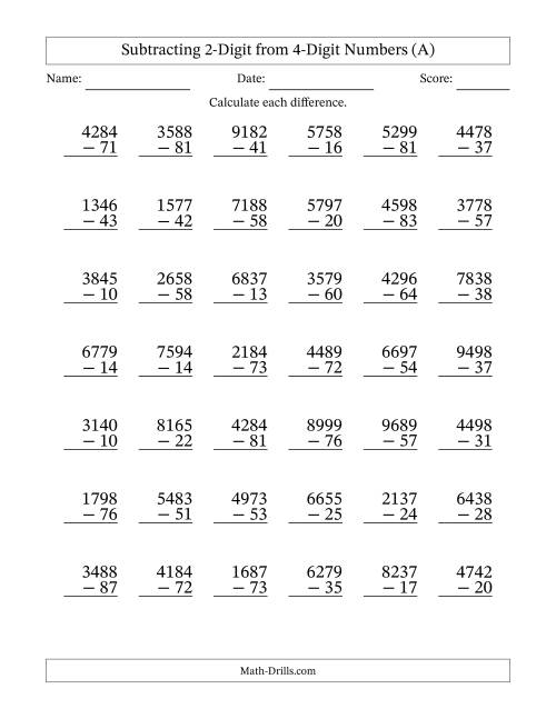 2 Digit Subtraction Worksheets Subtraction Within 100 Worksheets