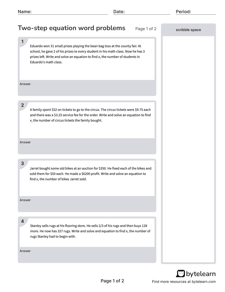Solve 2 Step Equations with Ease - Free Word Problems