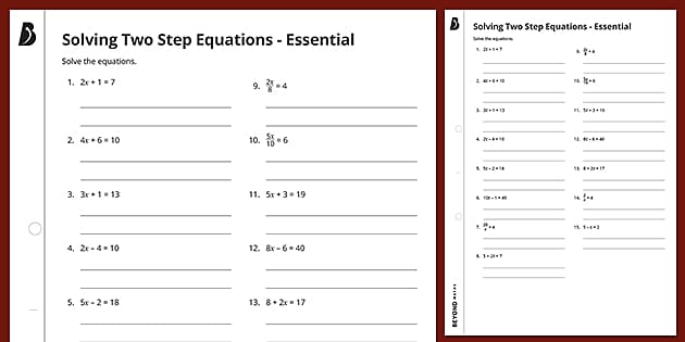 Solve Linear Equations with 2 Step Equations Worksheet