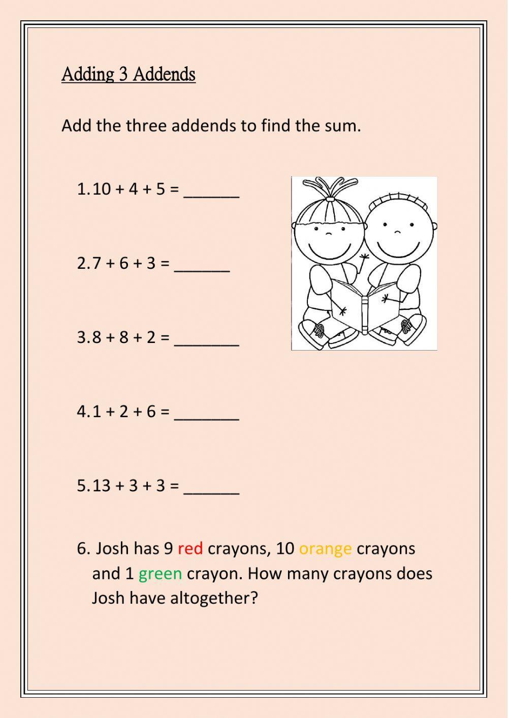 3 Addends Worksheet