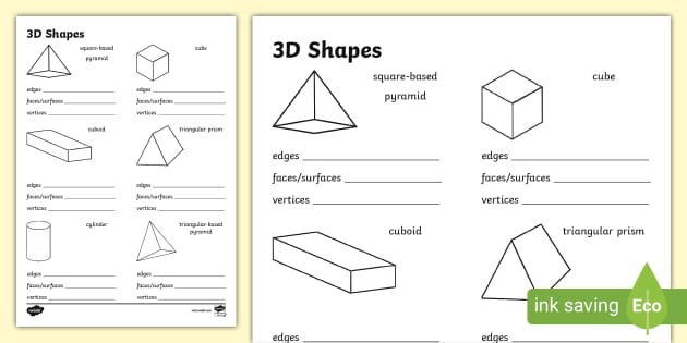 3D Shapes Worksheets for Kids