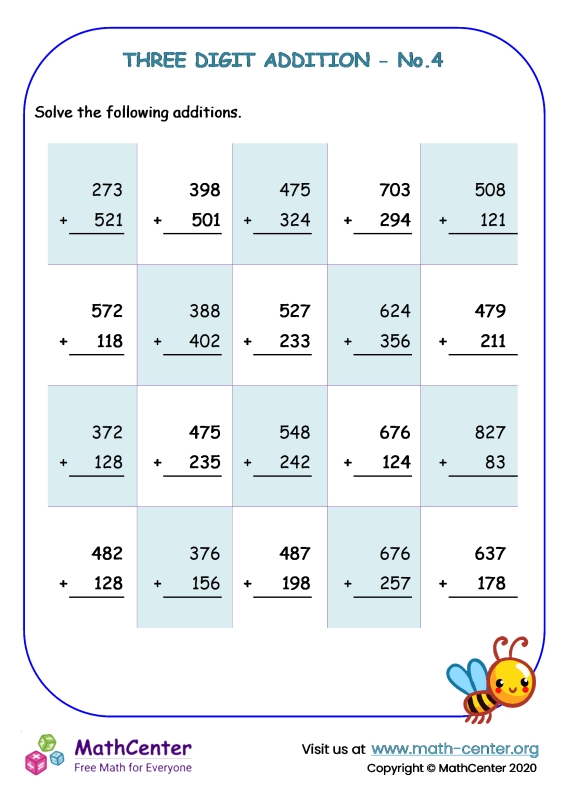 10 Free 3 Digit Addition Worksheets