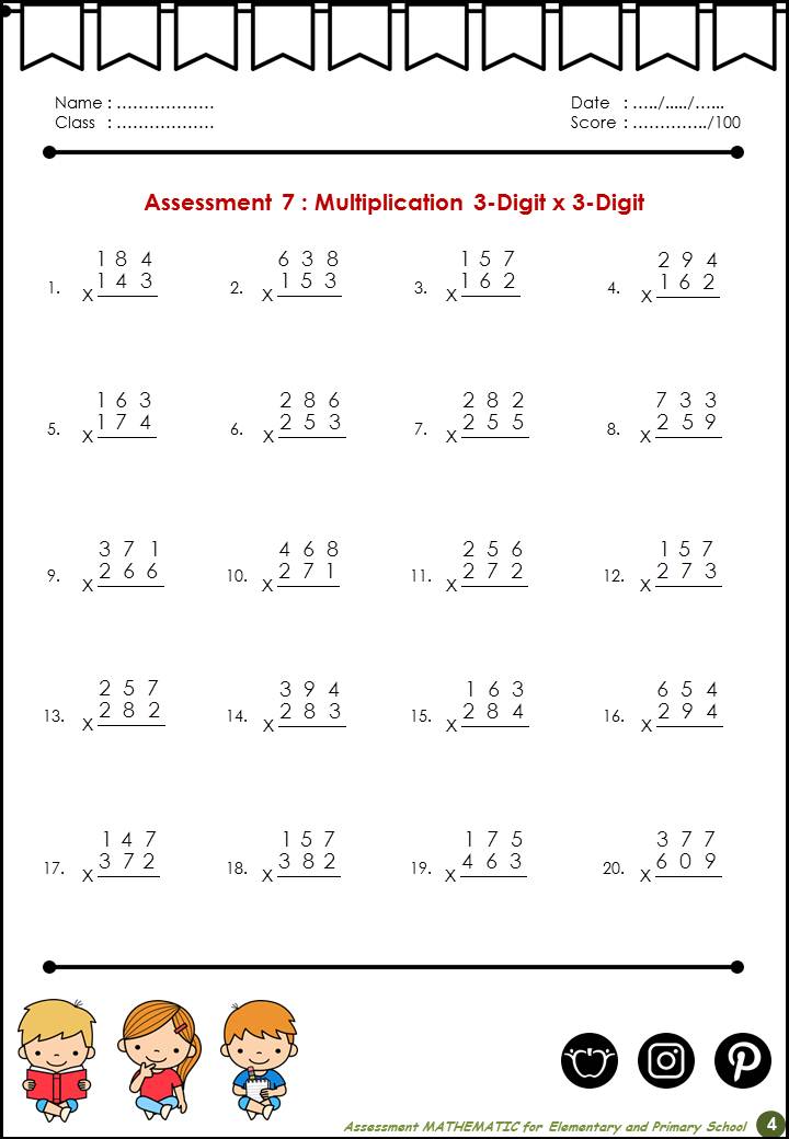 3 Digit Multiplication Math Multiplication Worksheets