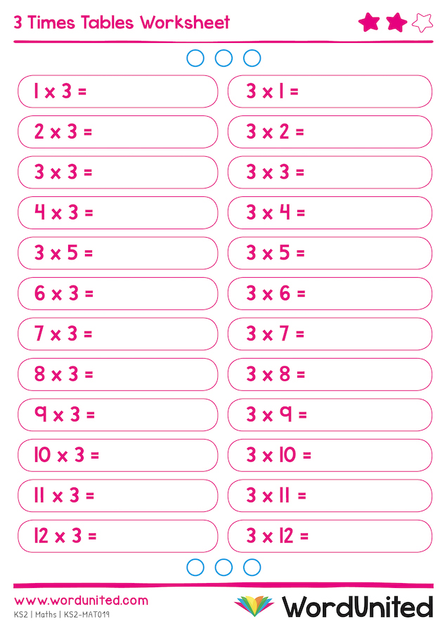 3 Times Multiplication Worksheet for Kids