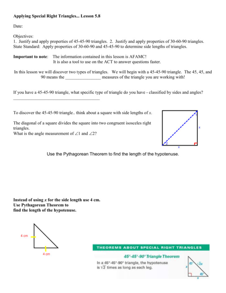 30-60-90 Triangle Worksheet Answer Key