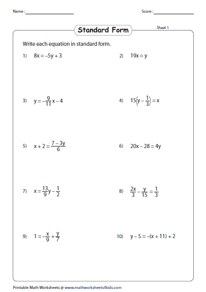 31 Standard Form Of A Linear Equation Worksheet Support Worksheet