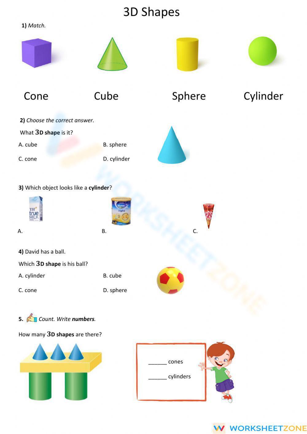 3D Shapes Grade 1 Worksheet