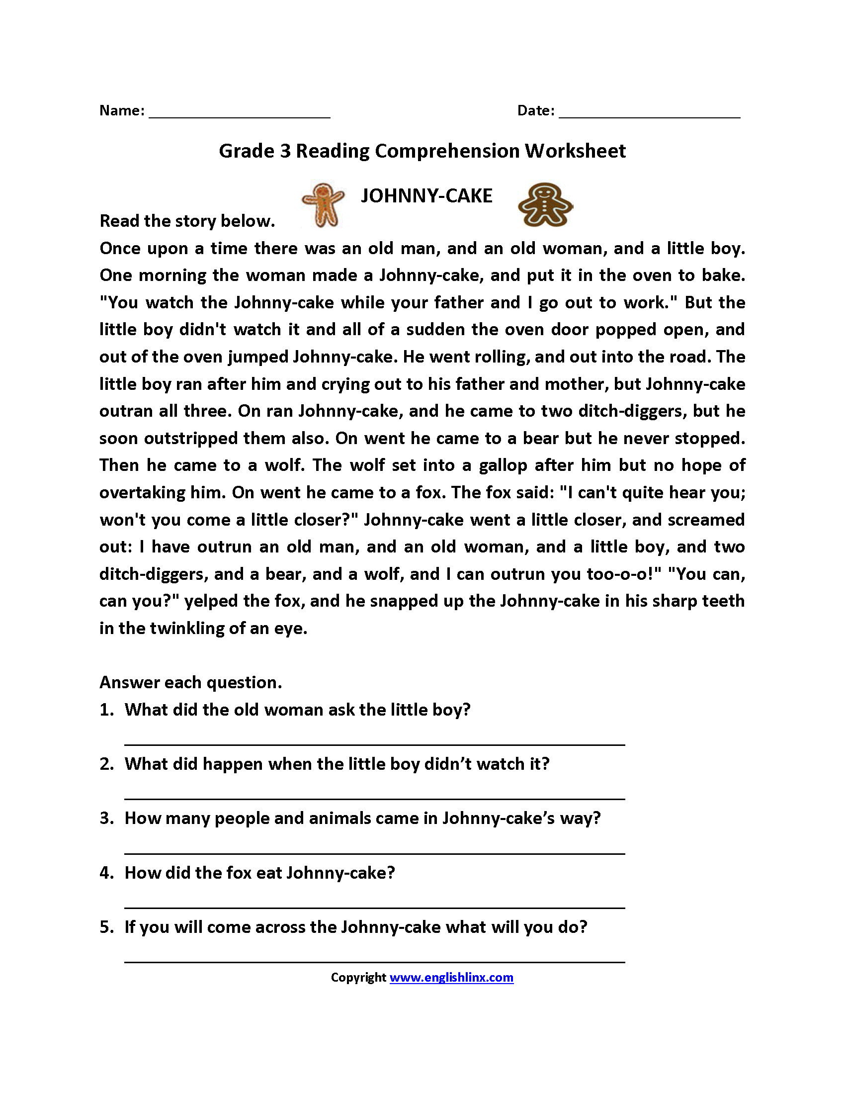 3Rd Grade Reading Writing Worksheet