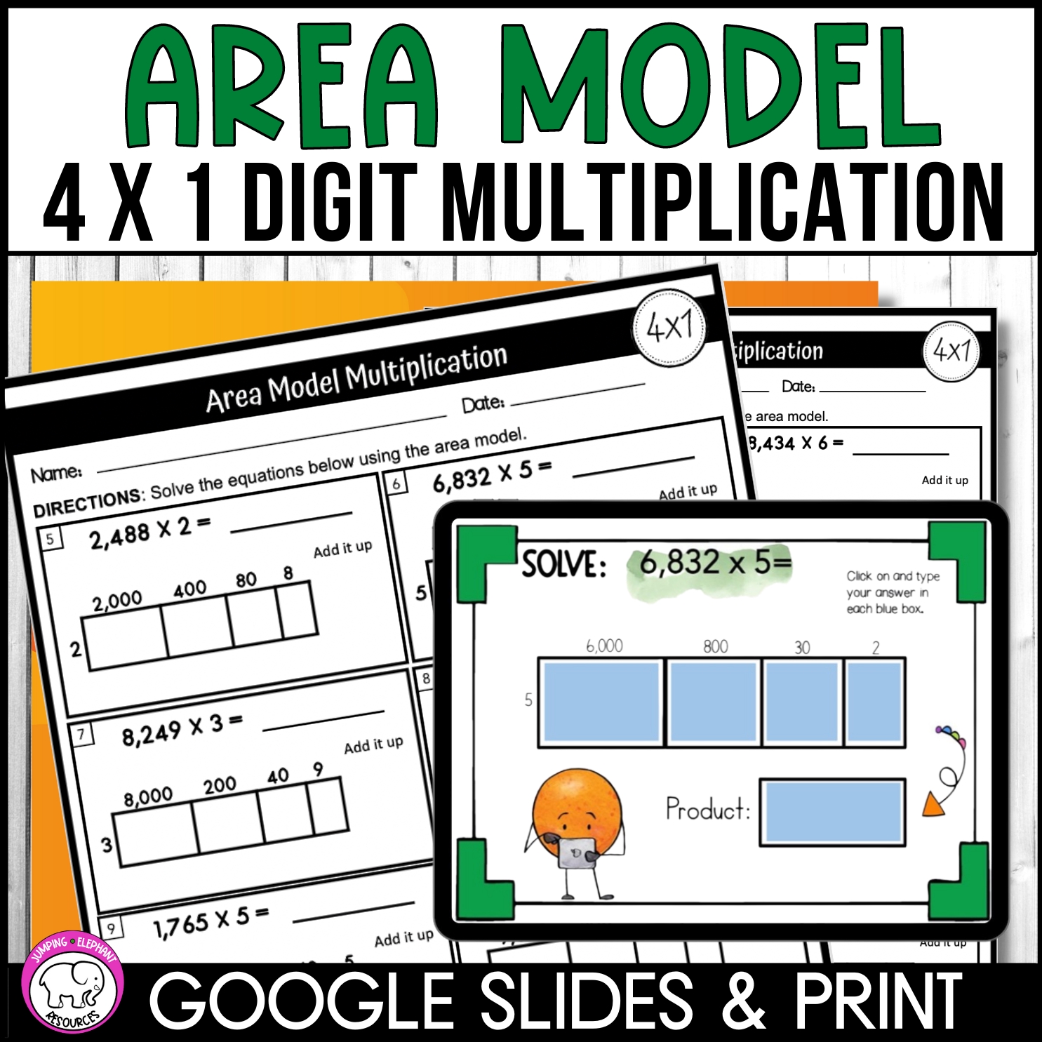 4 Digit By 1 Digit Area Model Multiplication Google Slides And Worksheets Made By Teachers