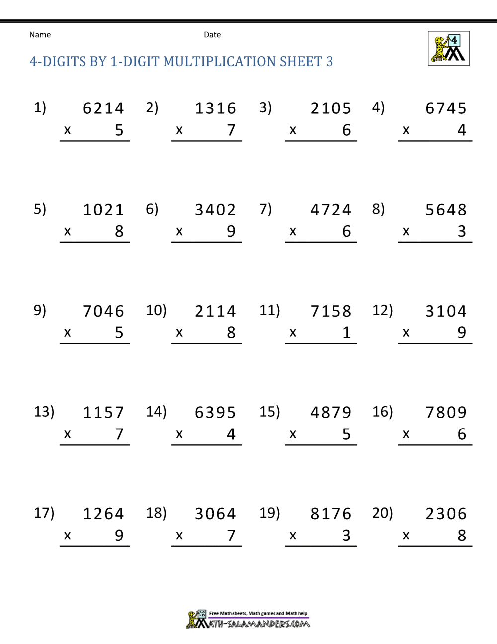 4 Digit Multiplication By 1 Digit