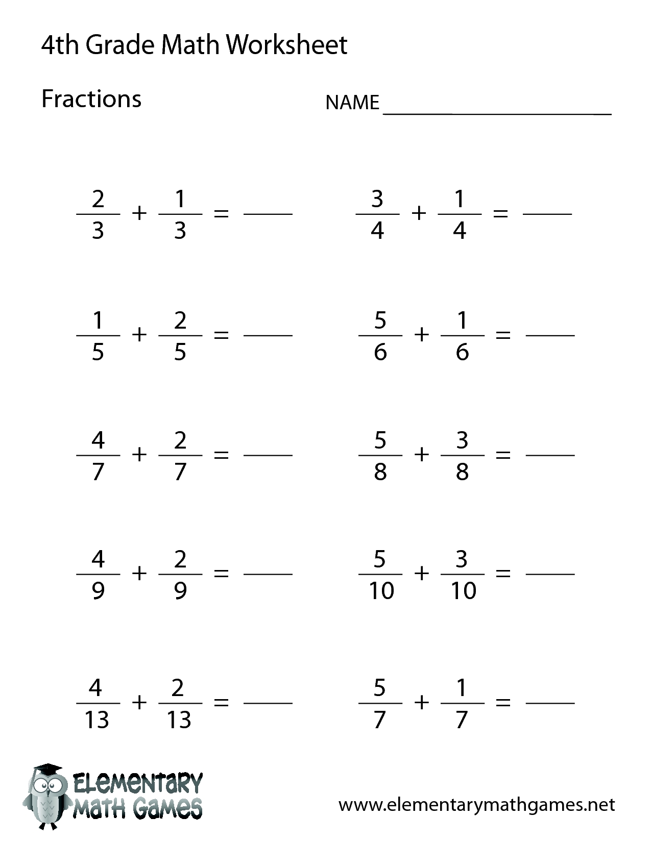 4Th Grade Adding Subtracting Fractions Practice Myschoolsmath Com