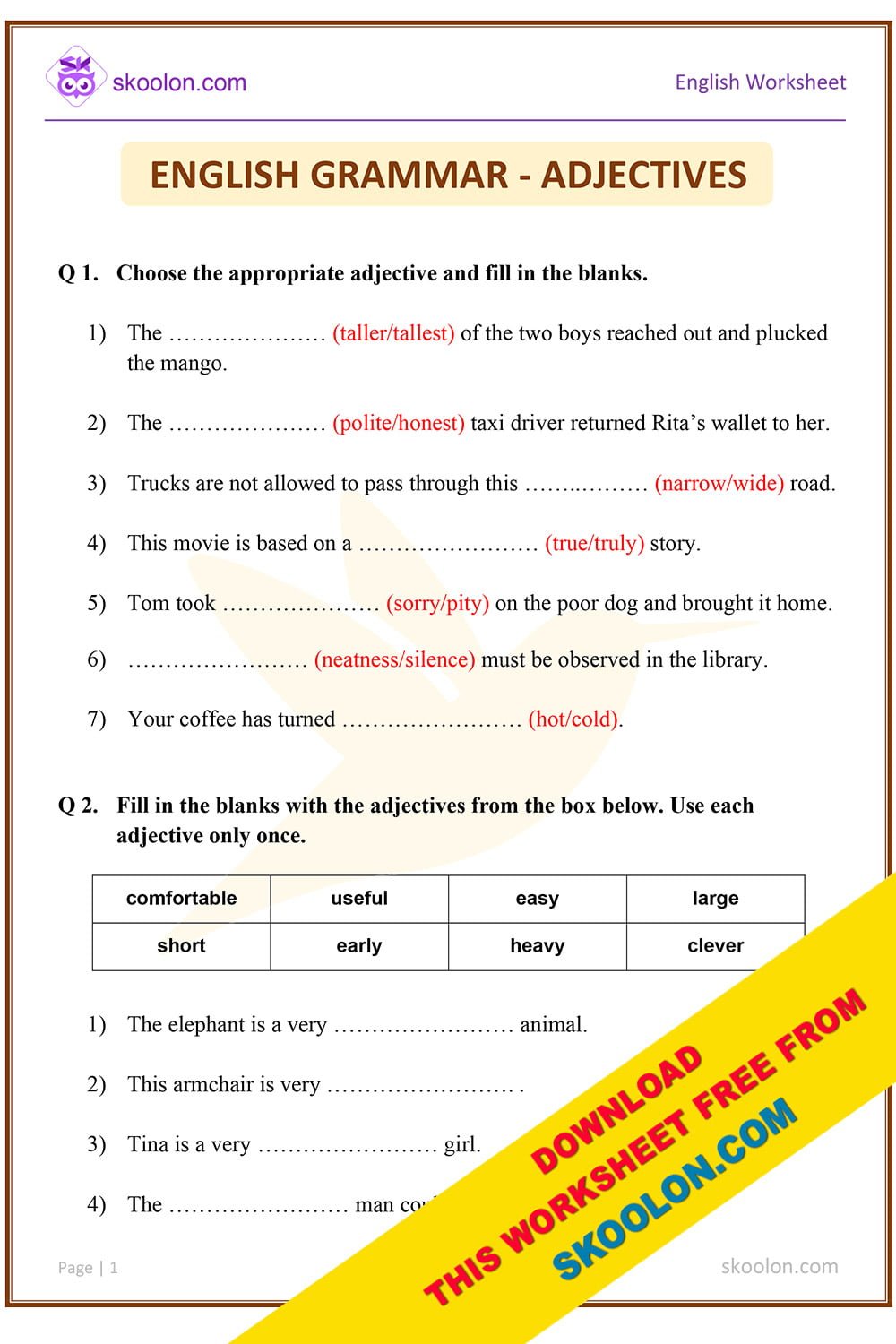 4 Fun English Grammar Worksheets for 4th Standard