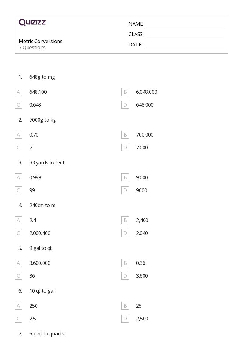 50 Converting Metric Units Worksheets For 2Nd Grade On Quizizz Free