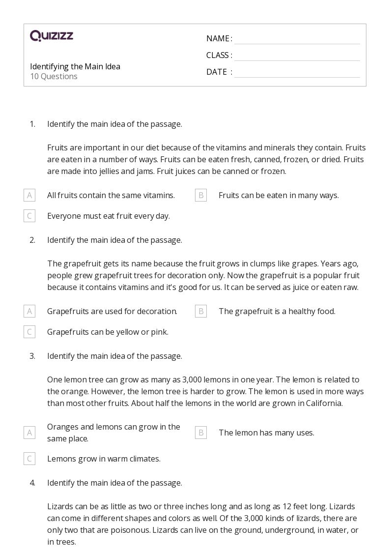 50 Identifying The Main Idea Worksheets For 5Th Grade On Quizizz Free Amp Printable