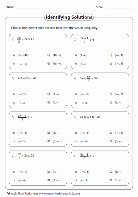 50 One Step Inequalities Worksheet