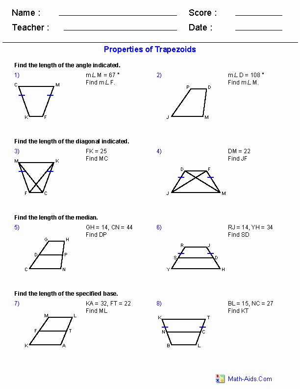 50 Properties Of Parallelograms Worksheet