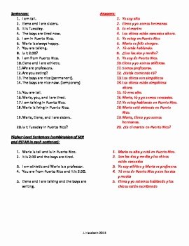 50 Ser Estar Worksheet Answers