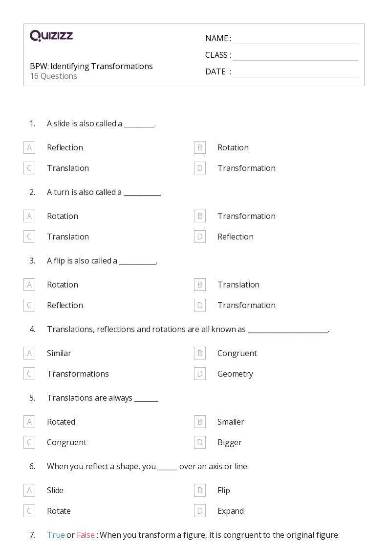 50 Transformations Worksheets For 5Th Grade On Quizizz Free Printable