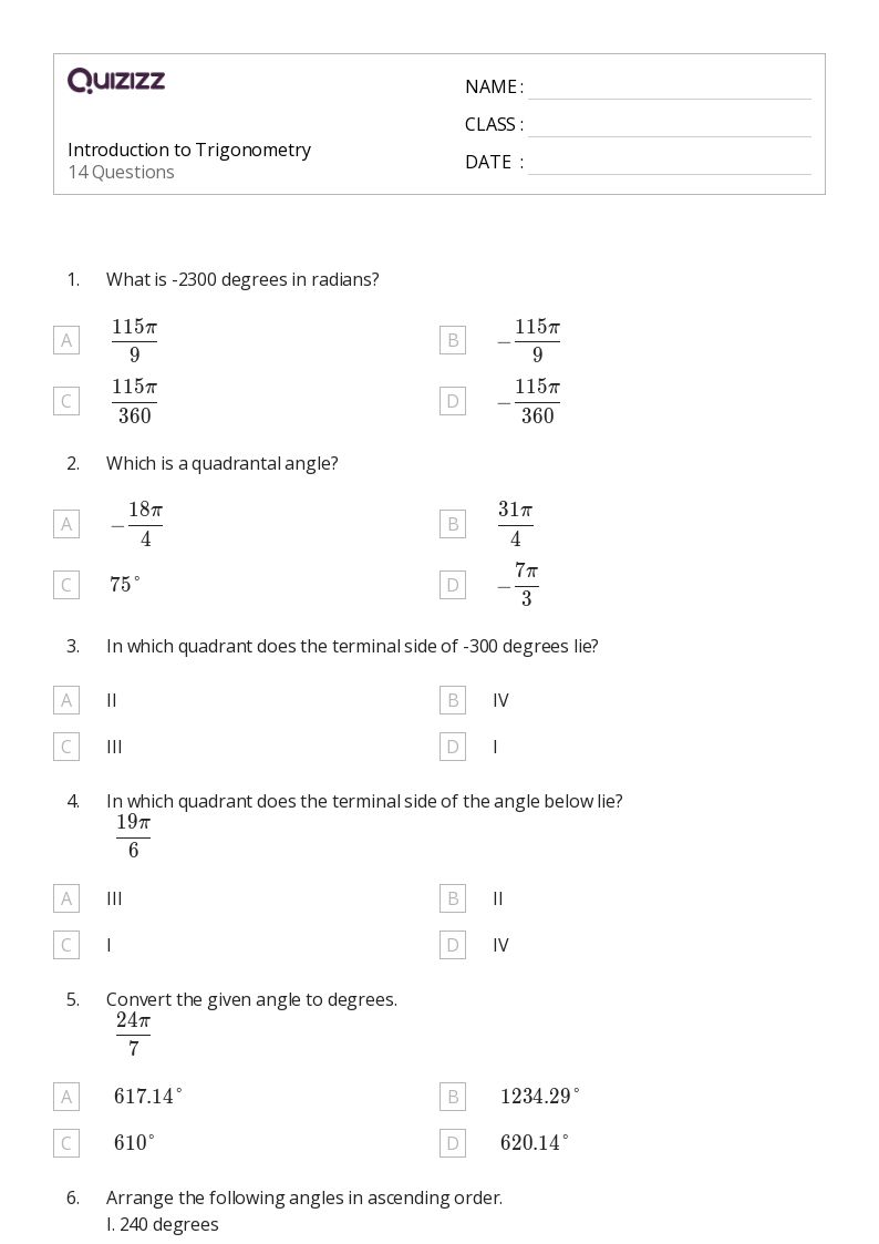 50 Trigonometry Worksheets On Quizizz Free Printable