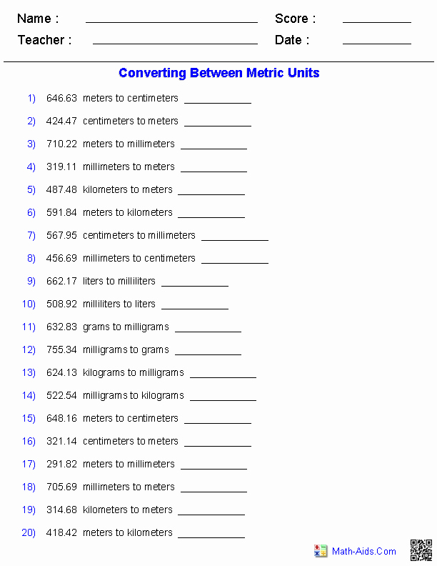 50 Unit Conversions Worksheet Answers