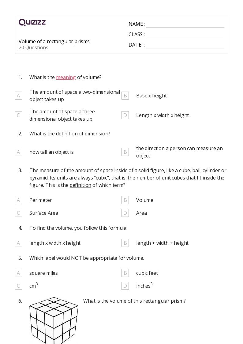 50 Volume Of A Rectangular Prism Worksheets For 4Th Grade On Quizizz Free Amp Printable