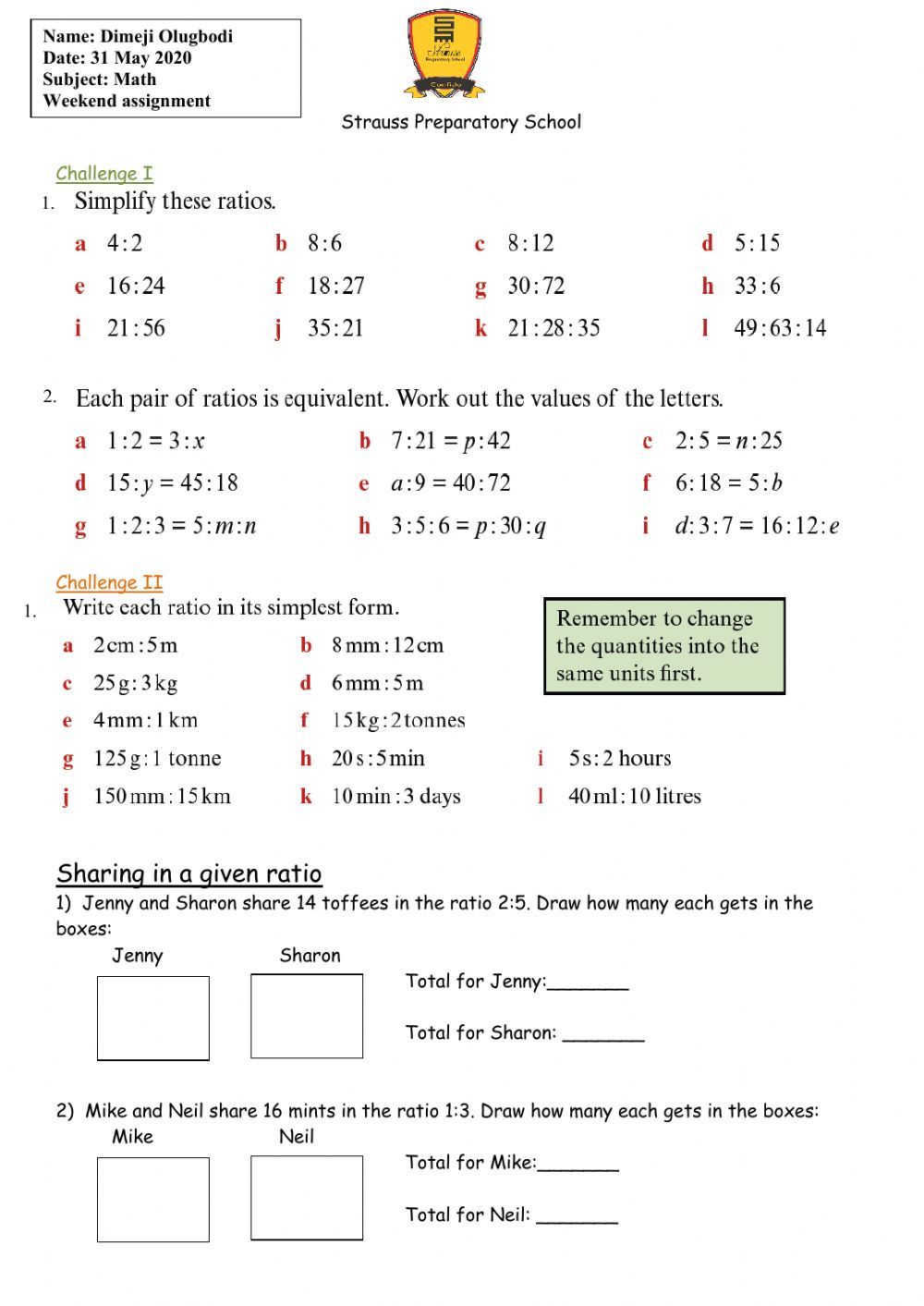 6th Grade Ratio Worksheets Made Easy