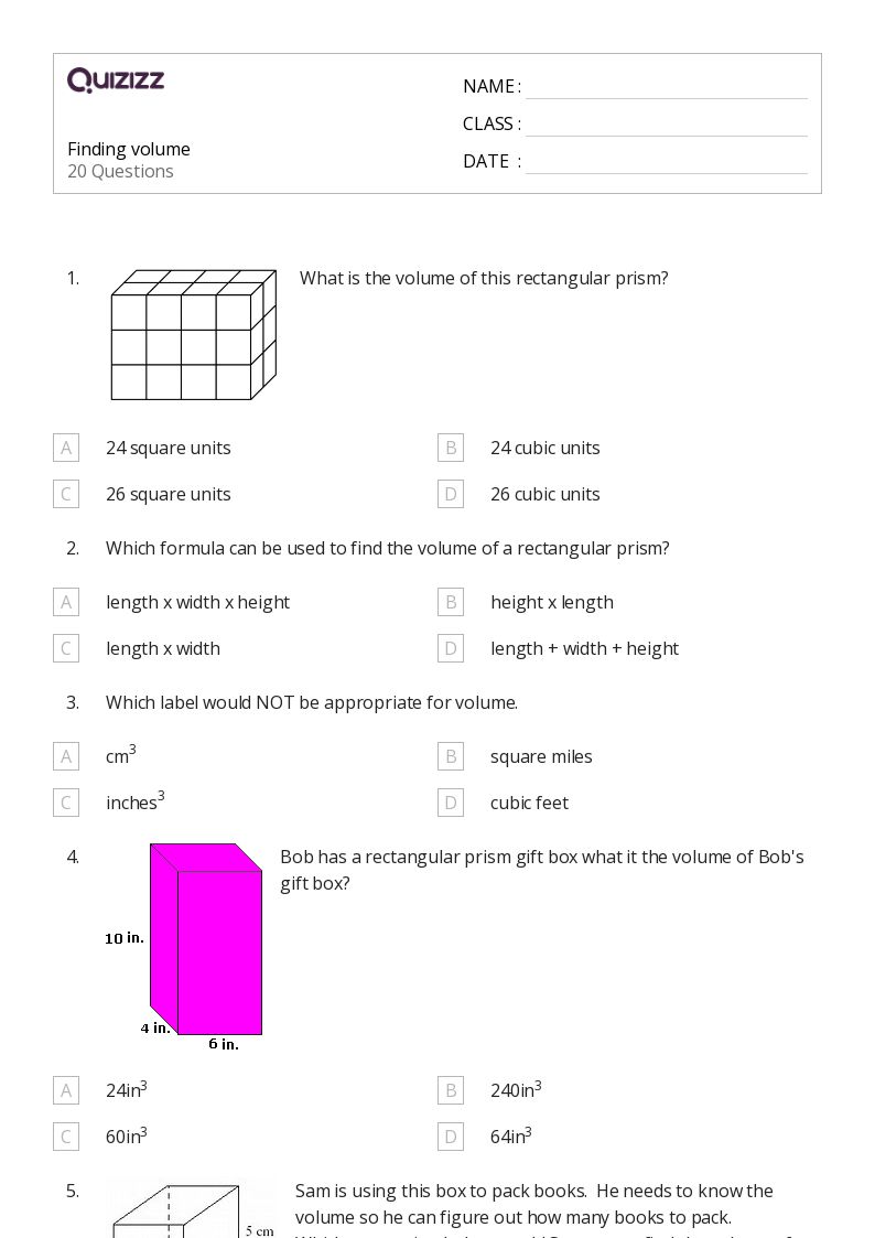 6Th Grade Volume Worksheets