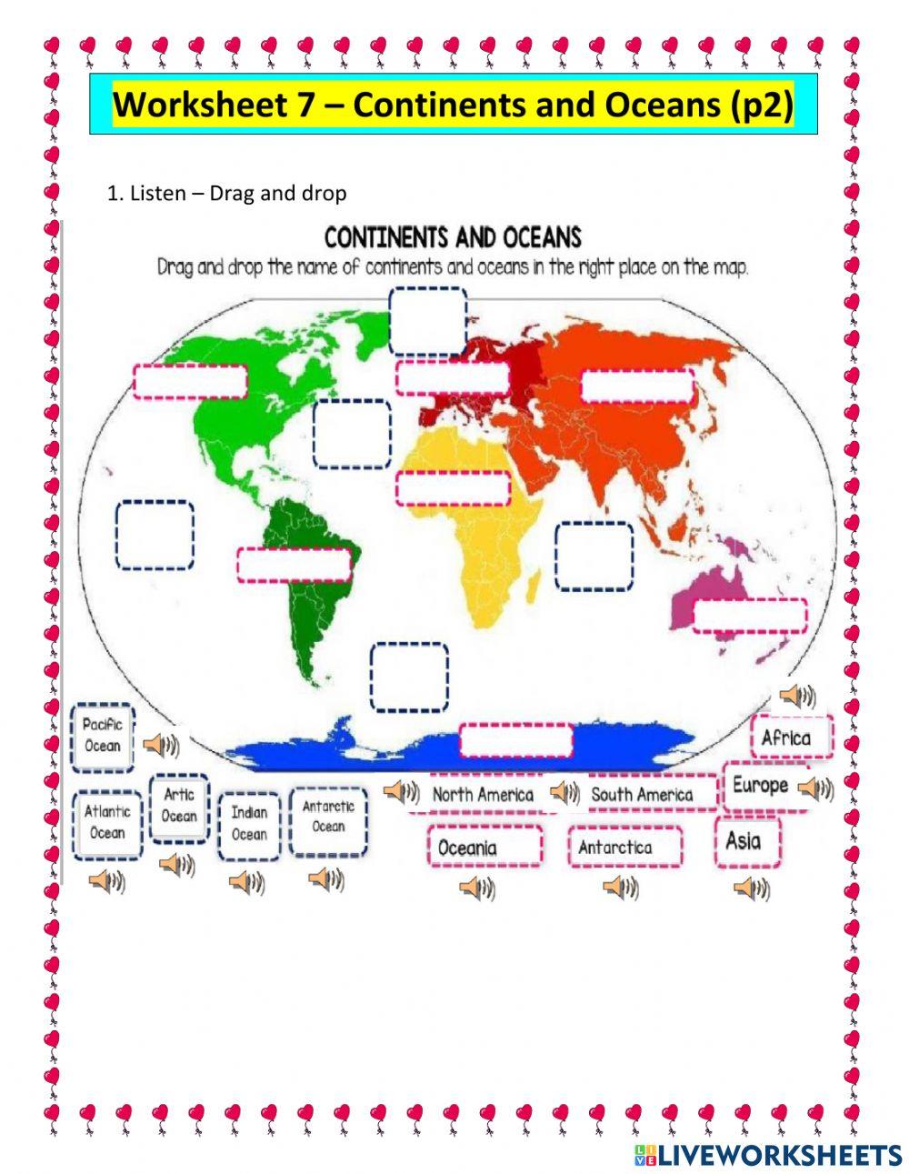 7 Continents and 5 Oceans Educational Worksheet