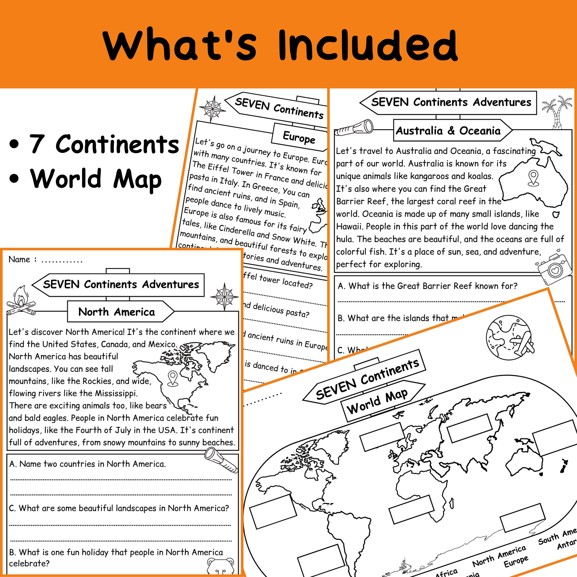 7 Continents Reading Comprehension Passages K 2 Social Studies Made By Teachers