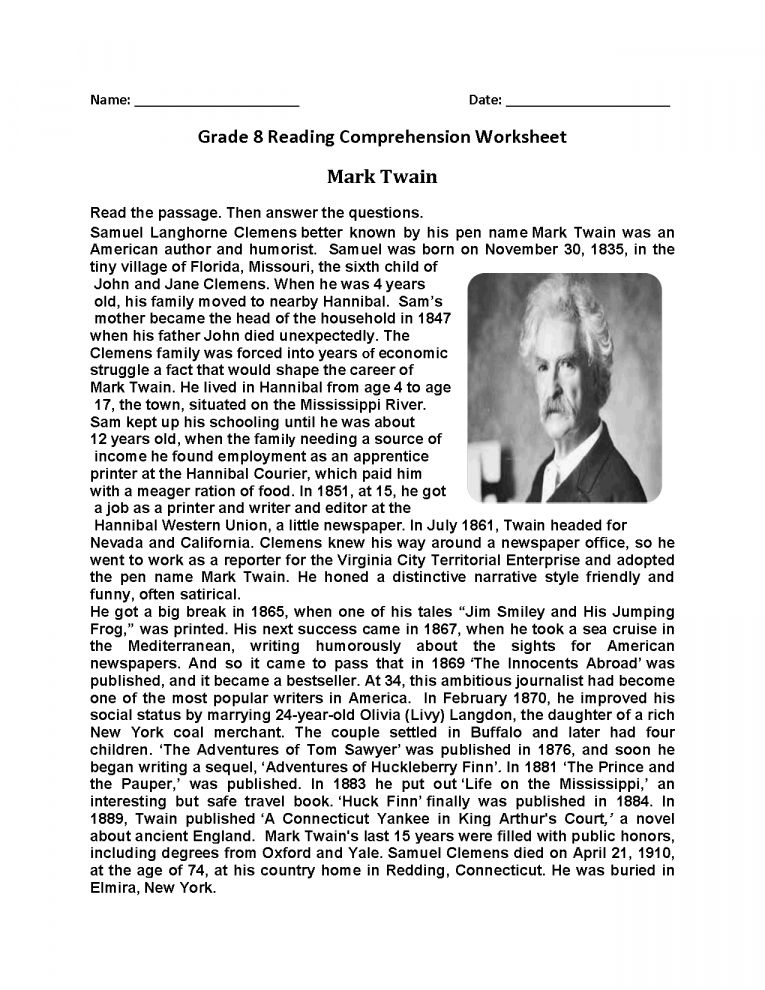 7 Reading Comprehension Grade 8 Worksheet Reading Chartsheet Net