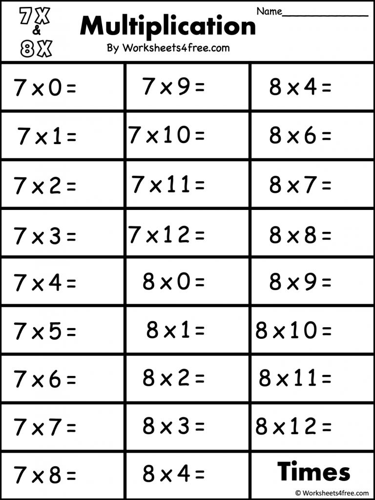 7S Multiplication Worksheet With Answers