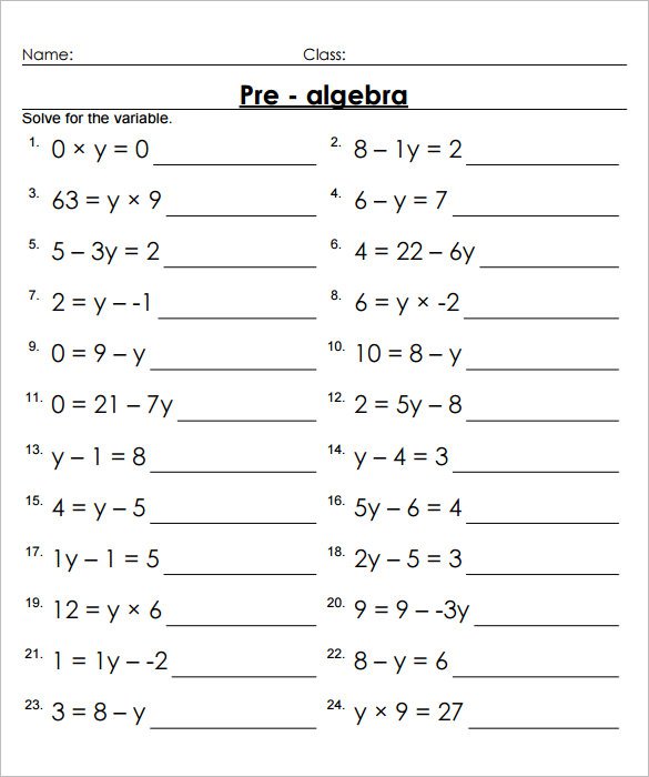 7 Essential Pre Algebra Worksheets for 7th Graders