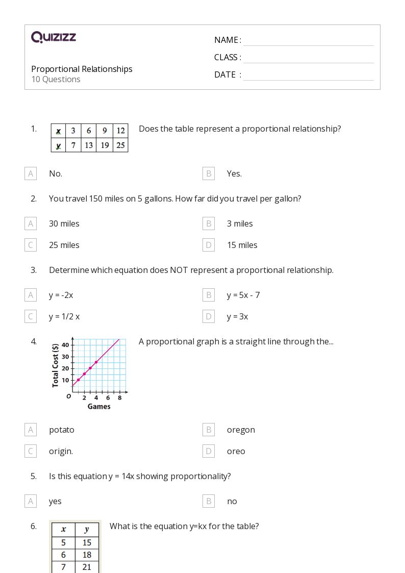 7Th Grade Proportional Relationships Worksheet