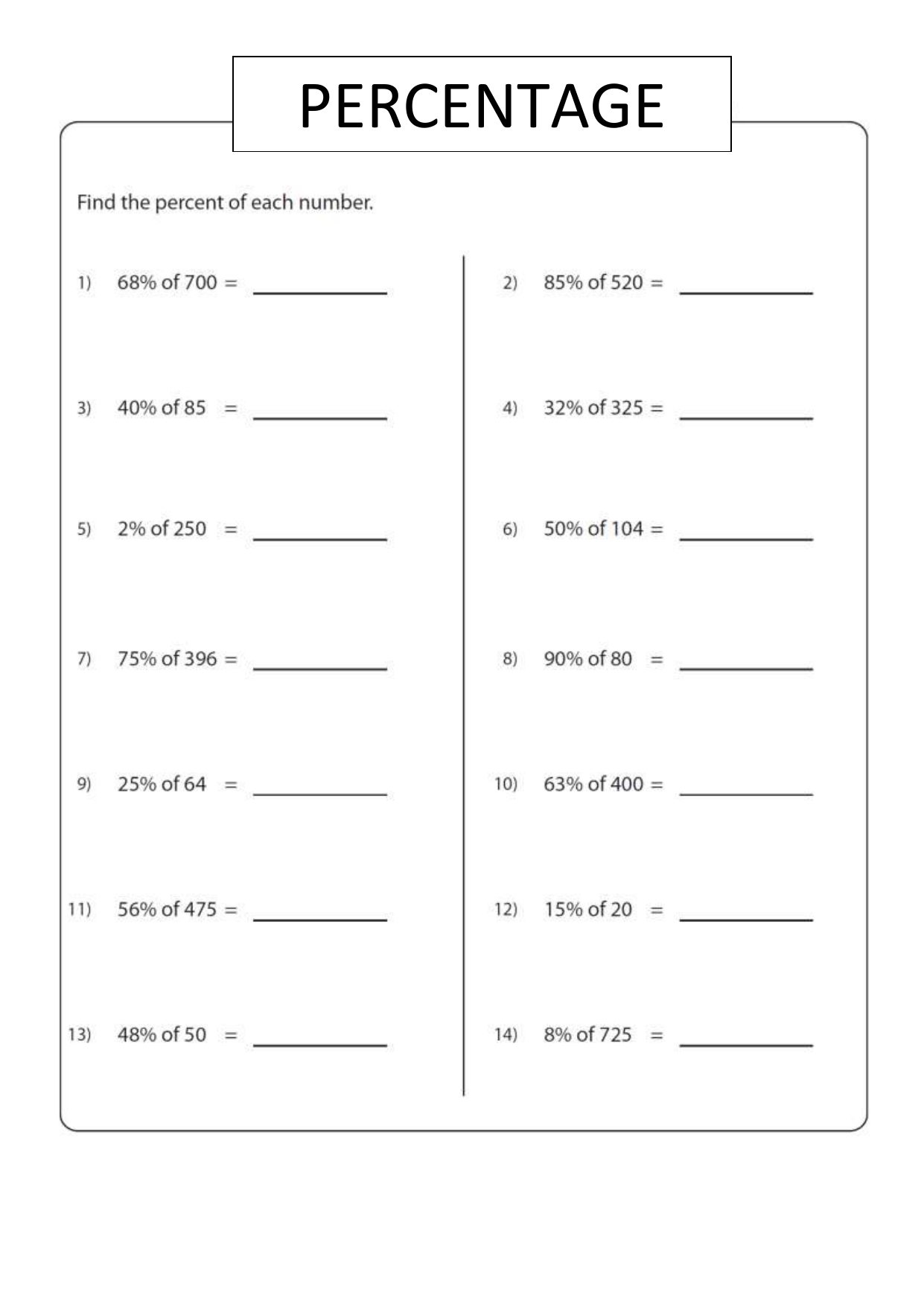 8 Maths Percentage Worksheet