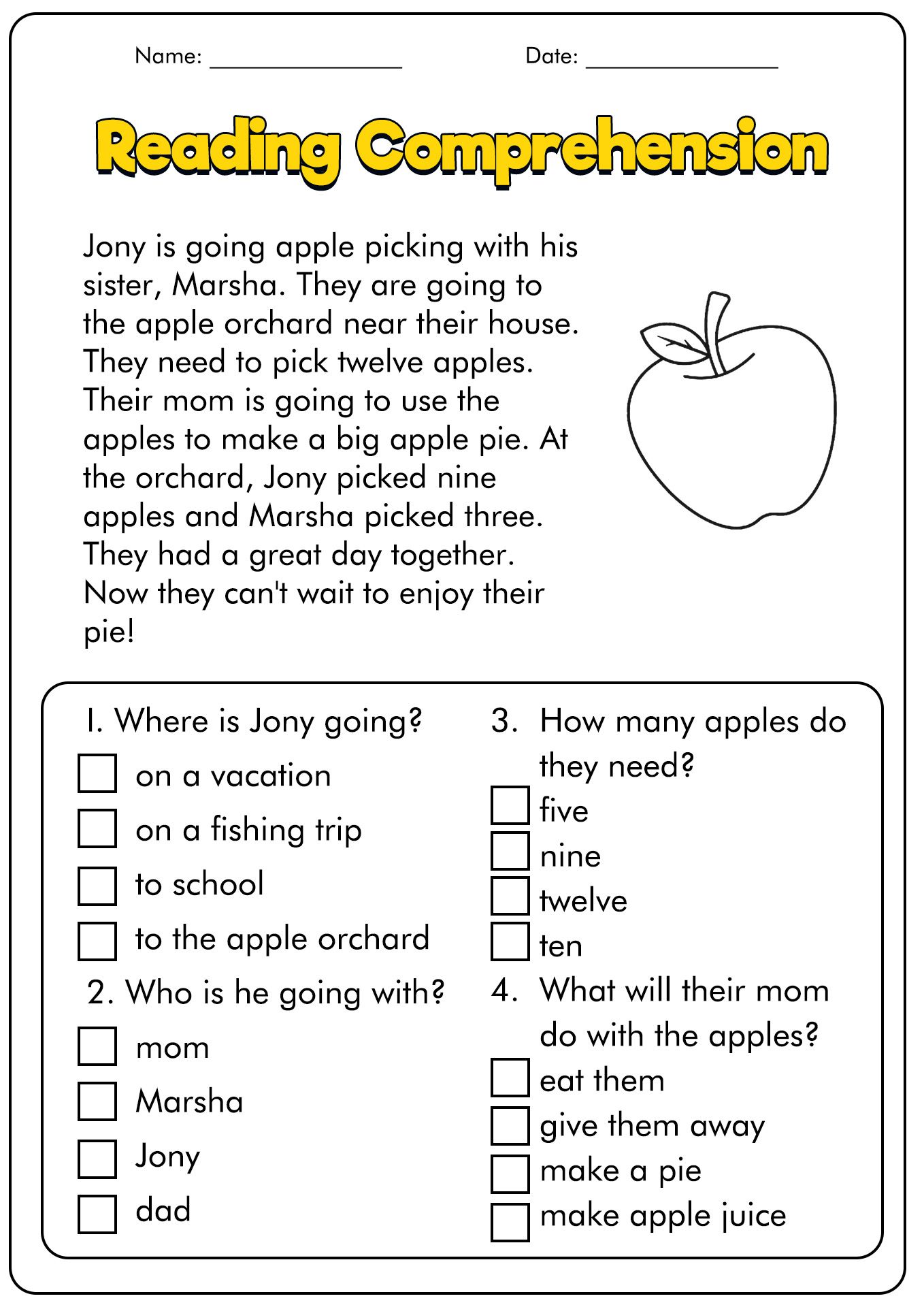 9 First Grade Reading Comprehension Worksheets First Grade Reading