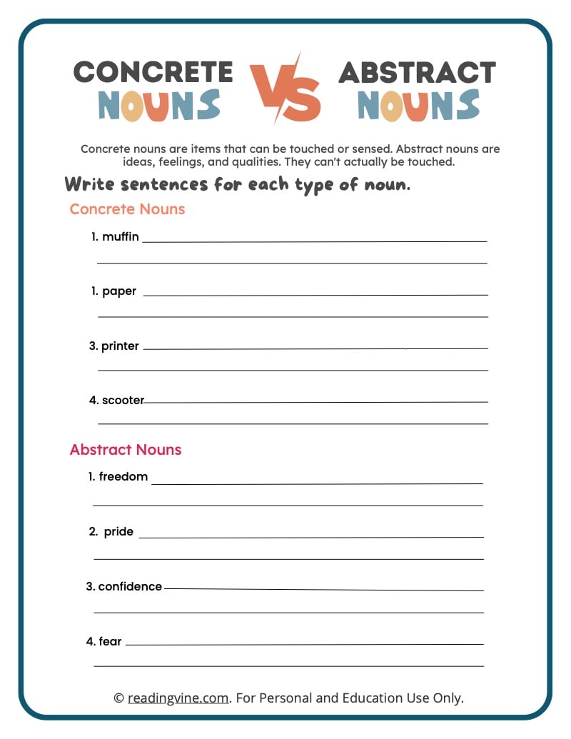 Abstract Noun Worksheets for Kids and Teachers