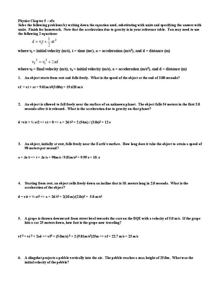 Acceleration Worksheet Answers for Physics Students