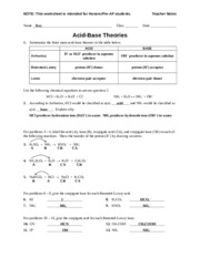 Acid Base Theories Worksheet