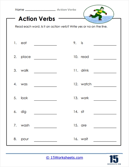 Action Verbs Worksheets