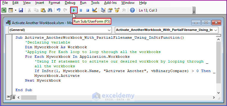 Activate Vba Excel